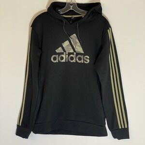 Adidas Hoodie Mens Medium Black Pocket Triple Stripe Sleeve Drawstring Classic M